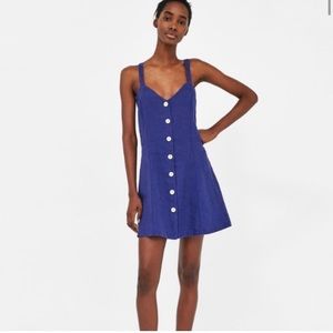ZARA BOHO 100% LINEN BUTTON DOWN CASUAL DRESS L